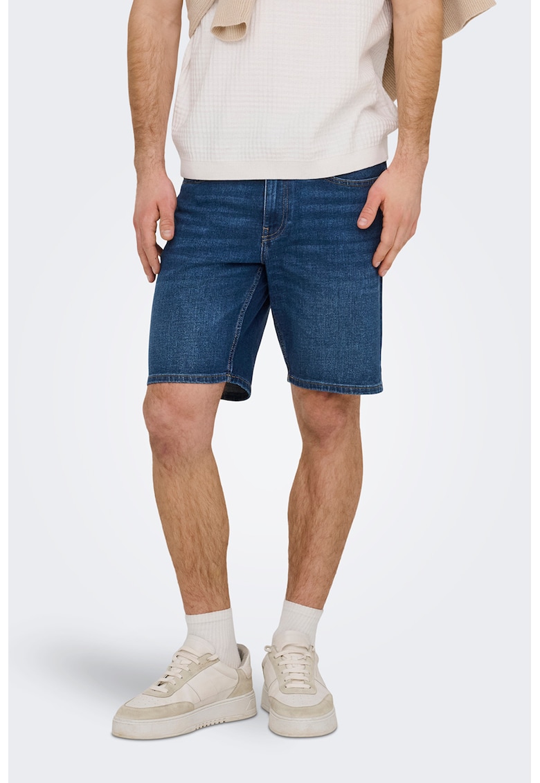 Blugi scurti cu talie medie - Albastru inchis