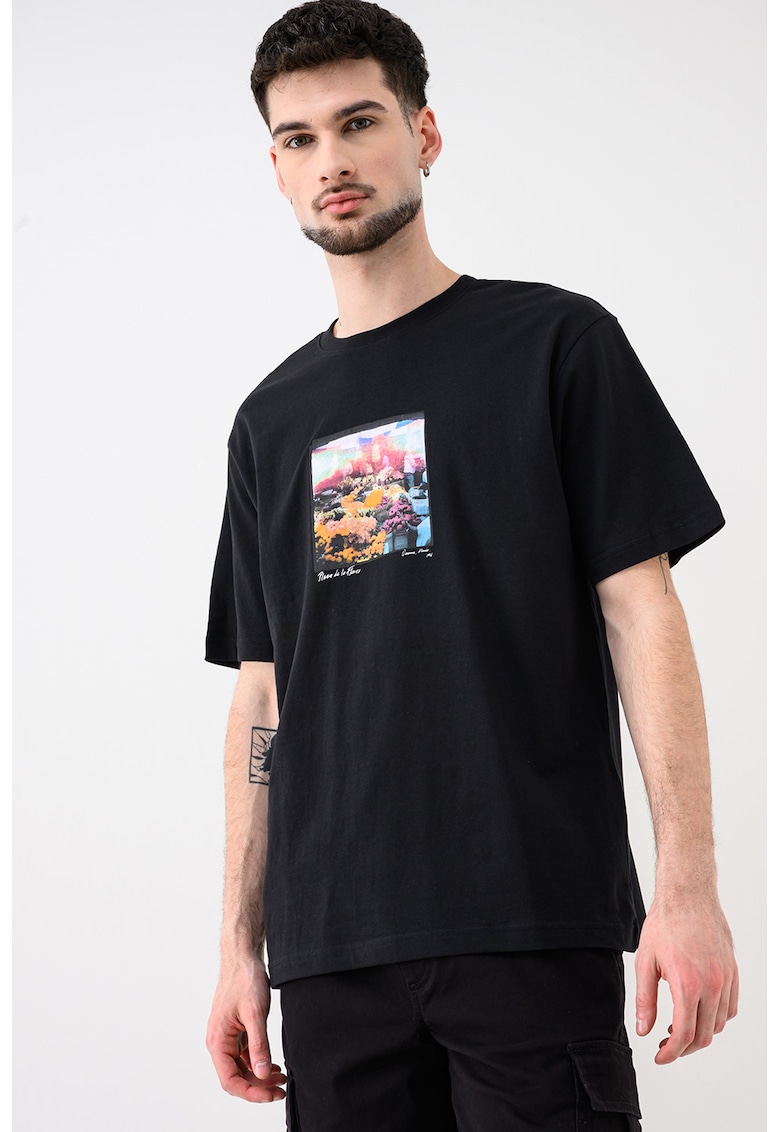 Tricou de bumbac organic cu imprimeu foto Axel - Negru/Portocaliu