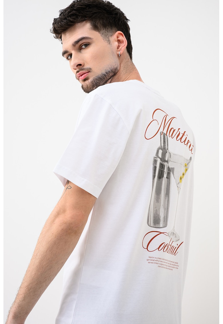 Tricou din bumbac organic cu imprimeu Fred - Gri/Alb optic