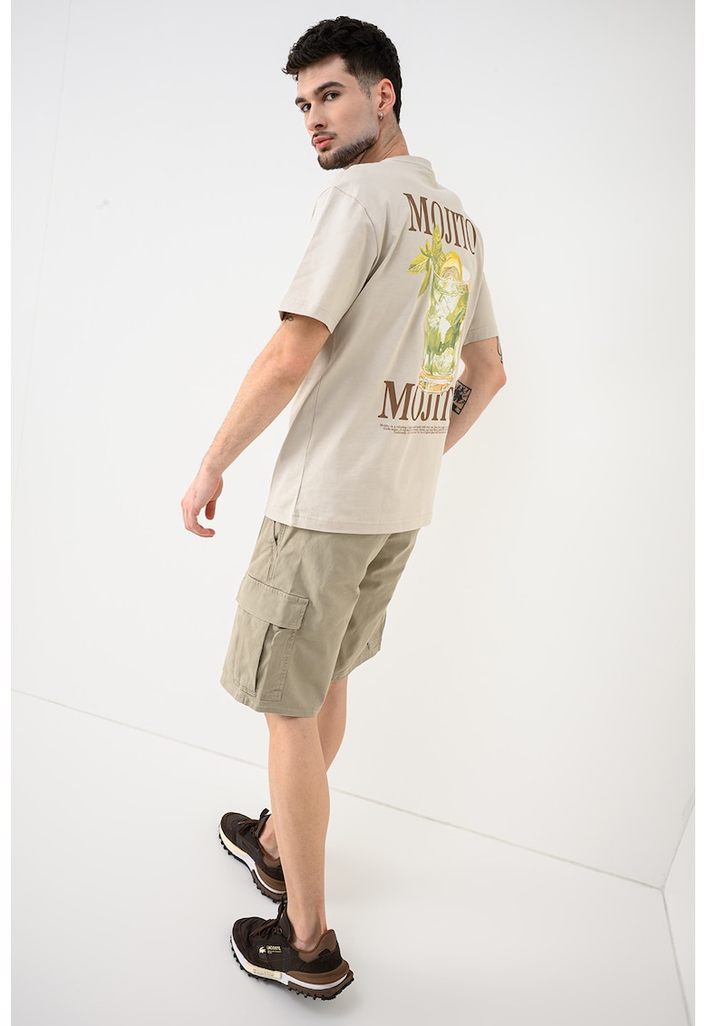 Tricou din bumbac organic cu imprimeu Fred - Verde mar/Grej