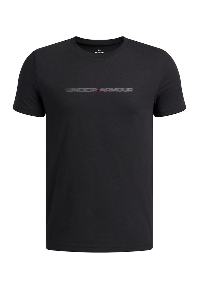 Tricou cu decolteu la baza gatului Blurry - Negru/Rosu vermillion