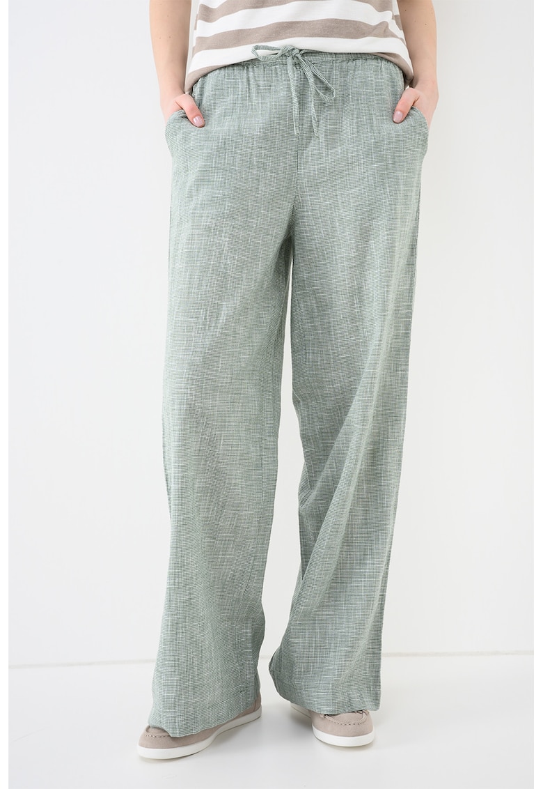 Pantaloni cu croiala ampla si snur Thilde - Alb/Verde aquamarin