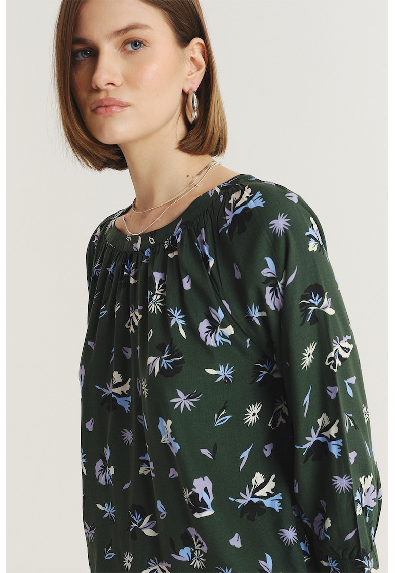 Bluza cu model si maneci trei sferturi - Verde padure/Lila