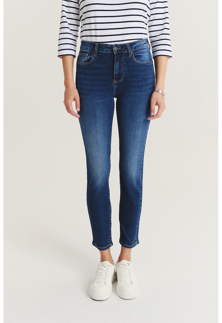 Blugi crop slim fit - Albastru inchis