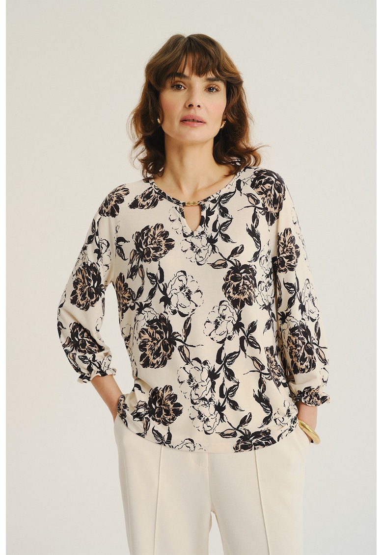 Bluza vaporoasa cu model - Negru/Bej