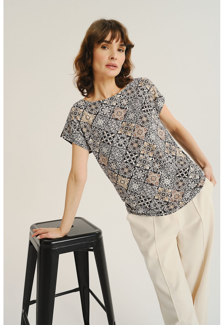 Bluza vaporoasa cu imprimeu - Alb/Negru/Bej