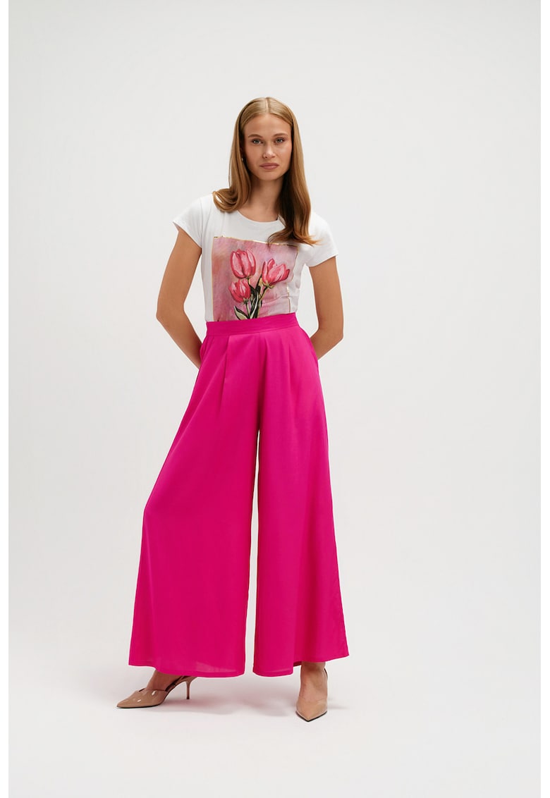 Pantaloni palazzo cu talie inalta - Roz aprins