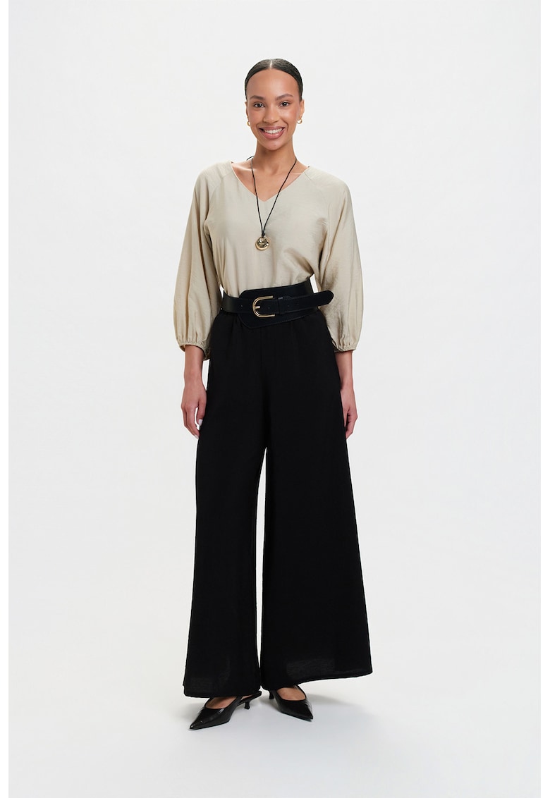 Pantaloni cu croiala ampla si talie elastica - Negru