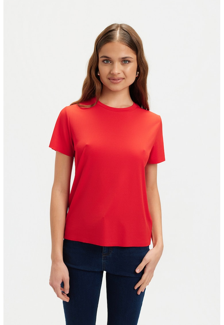 Tricou striat cu model uni - Rosu vermillion