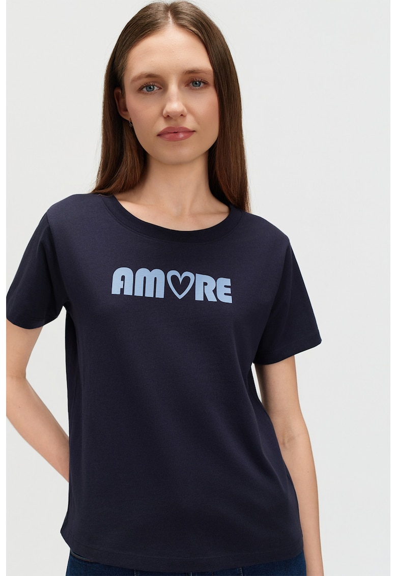 Tricou cu imprimeu text - Bleumarin