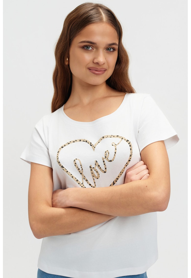 Tricou din bumbac cu imprimeu inima - Alb