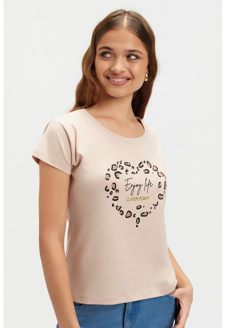 Tricou cu animal print - Bej