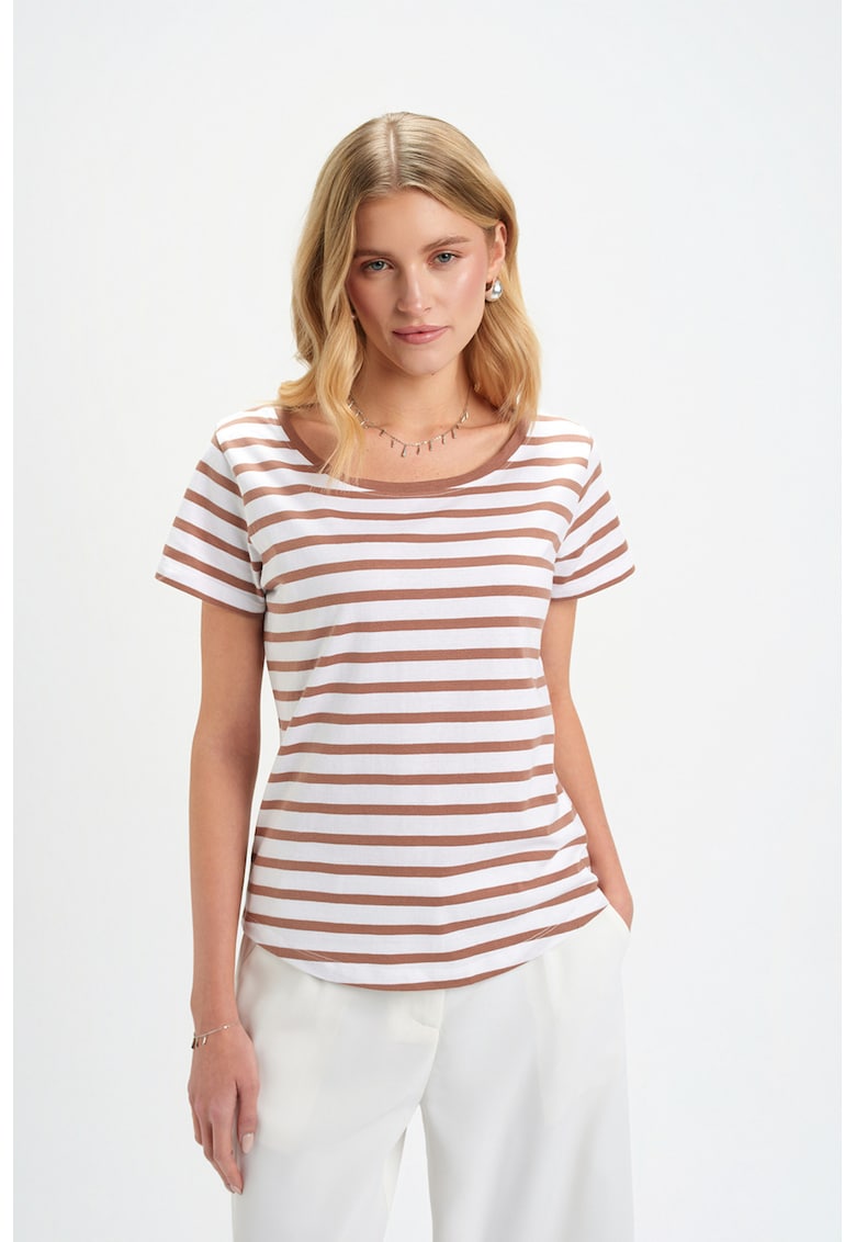 Tricou din bumbac cu dungi - Alb/Ocru