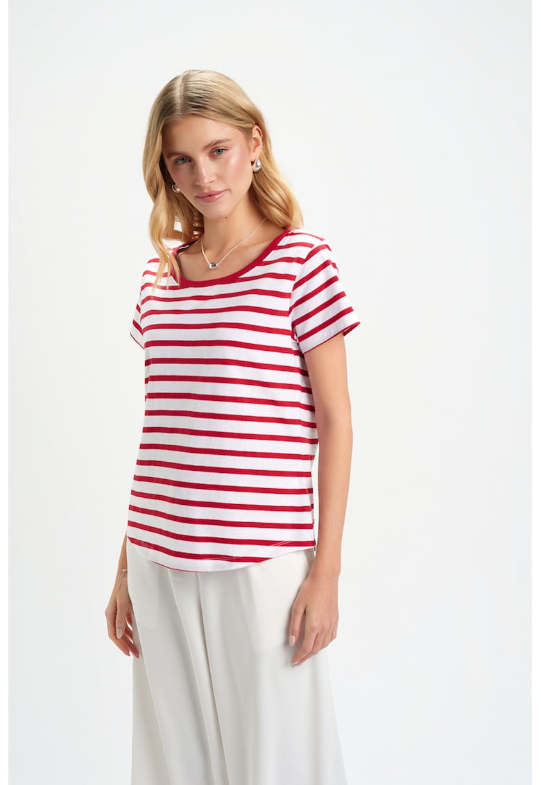 Tricou din bumbac cu dungi - Rosu/Alb
