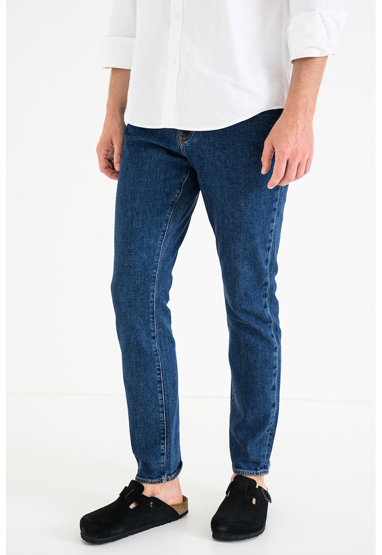 Blugi slim fit cu buzunare aplicate pe partea din spate - Albastru