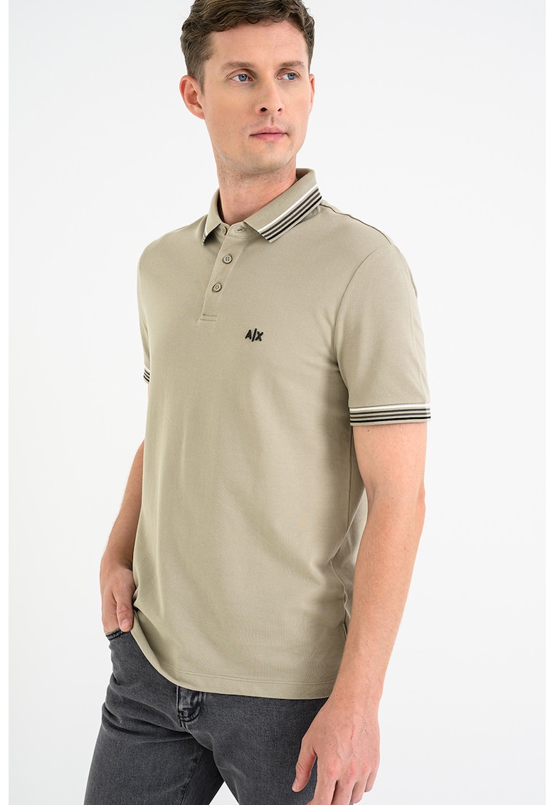 Tricou polo din bumbac cu logo brodat discret - Verde stins
