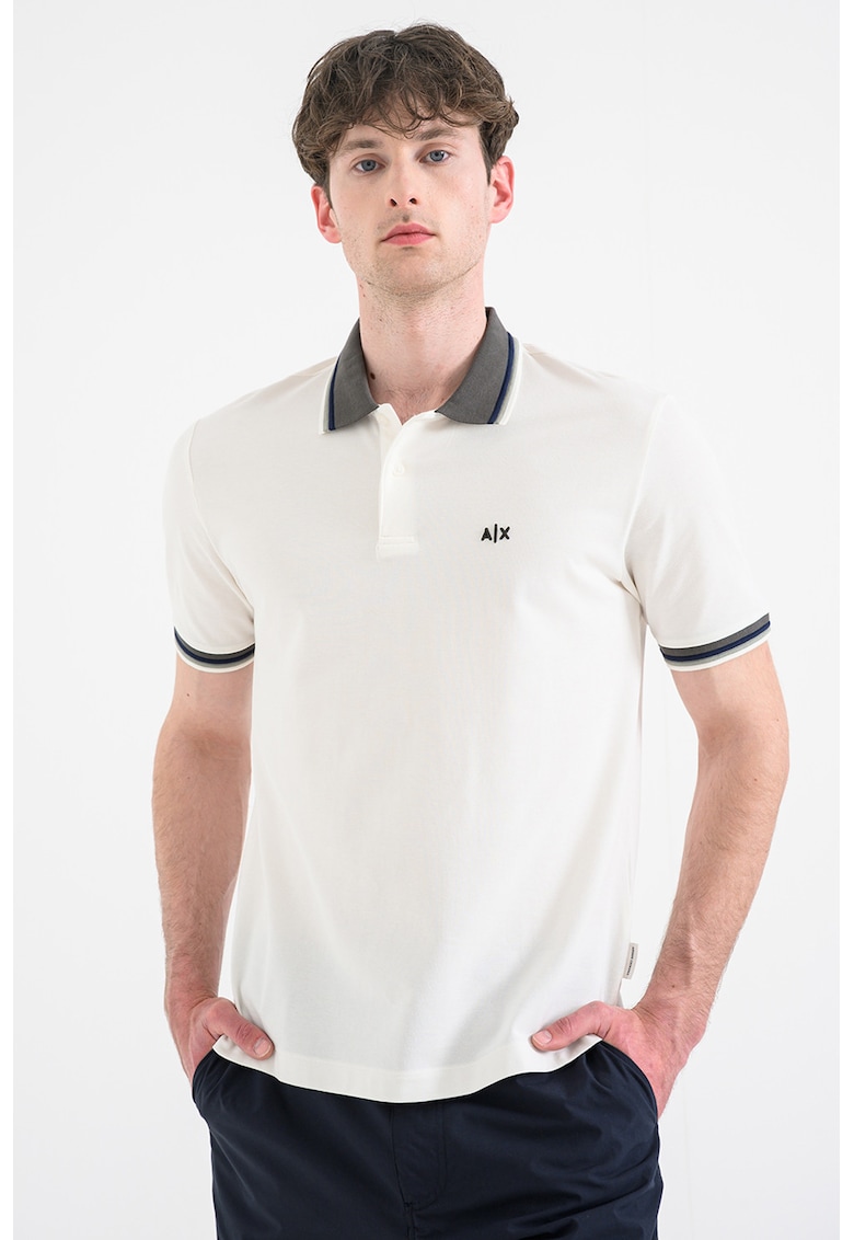 Tricou polo cu logo discret - Alb/Kaki