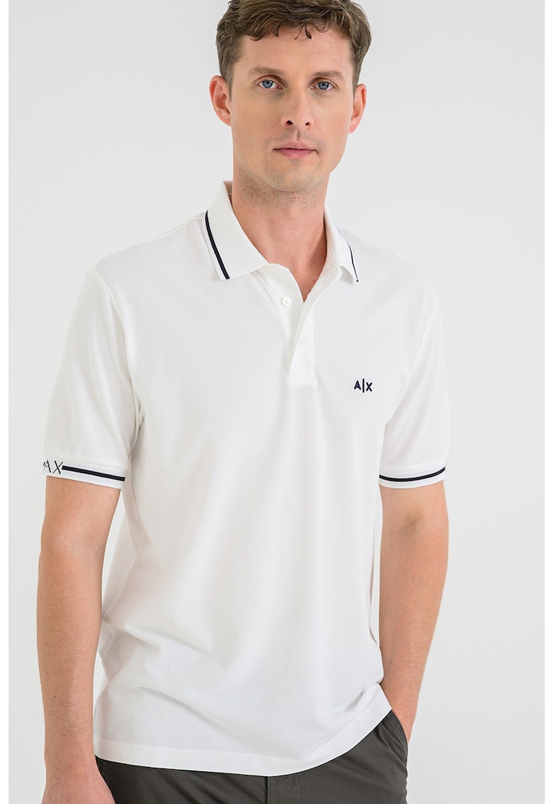 Tricou polo slim fit cu garnituri contrastante - Alb murdar