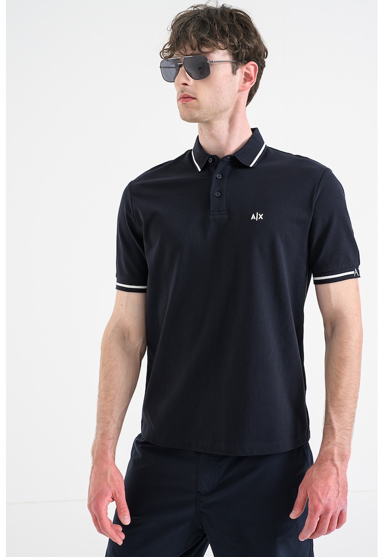 Tricou polo slim fit cu garnituri contrastante - Albastru ultramarin