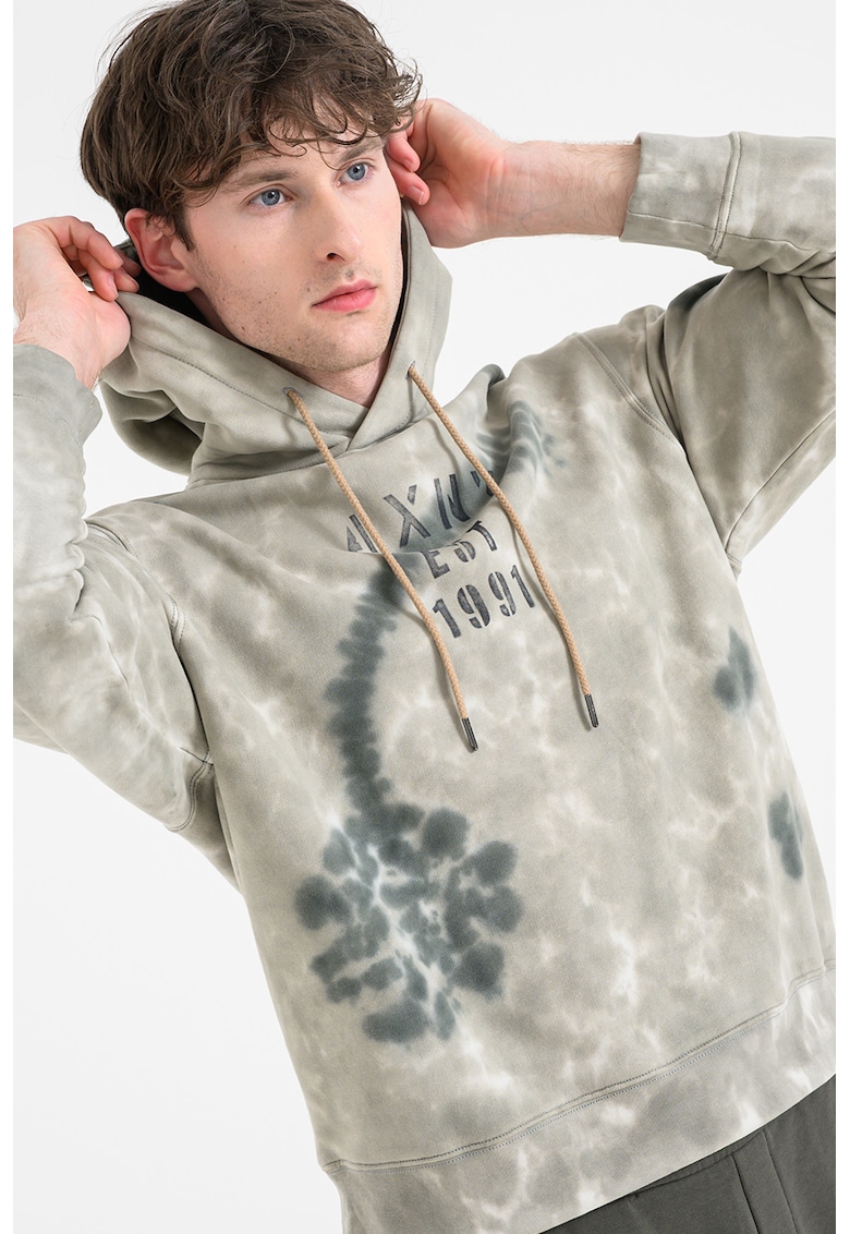 Hanorac cu model tie-dye si logo - Maro taupe/Alb murdar