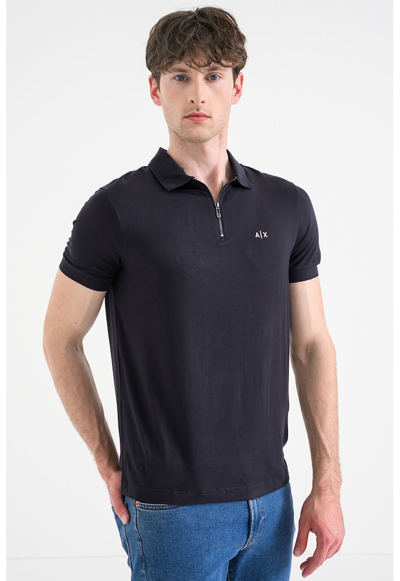 Tricou slim fit cu fenta cu fermoar - Albastru ultramarin