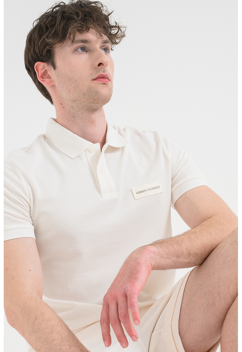 Tricou polo cu placuta logo - Alb