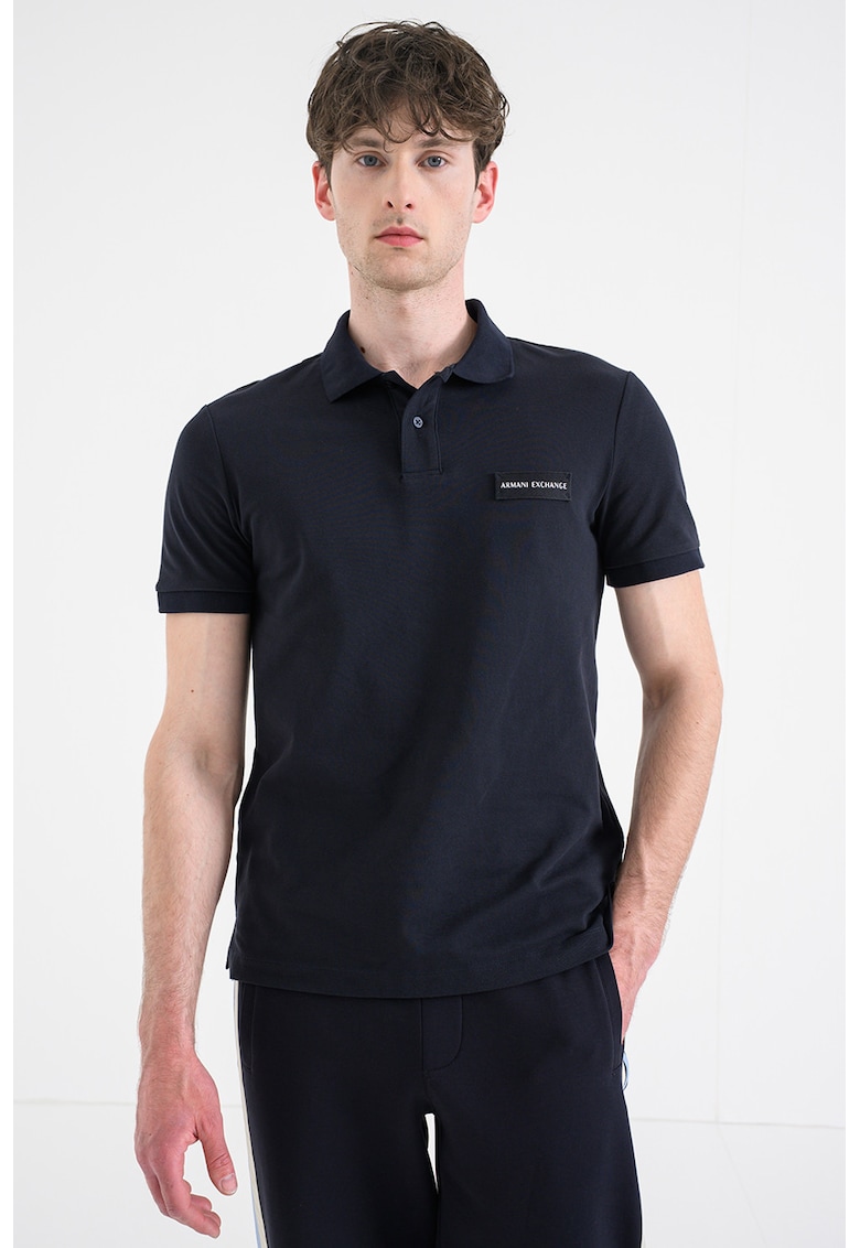Tricou polo cu placuta logo - Bleumarin