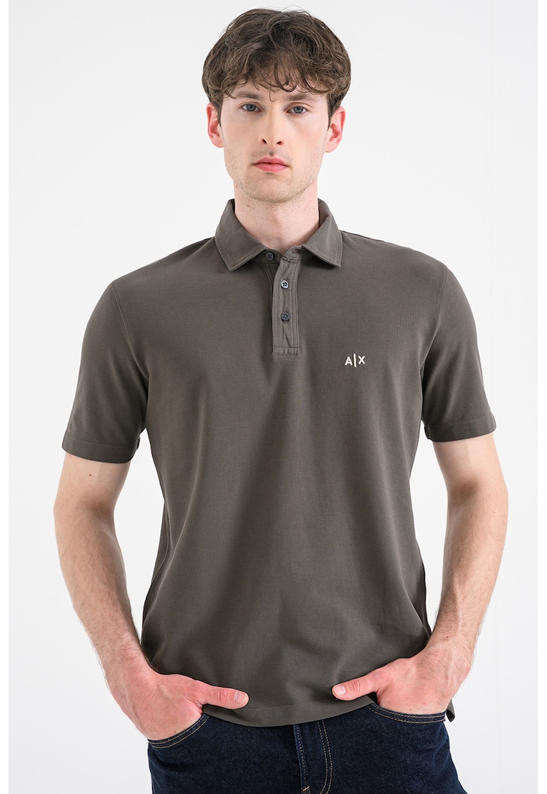 Tricou polo cu detaliu logo - Verde padure