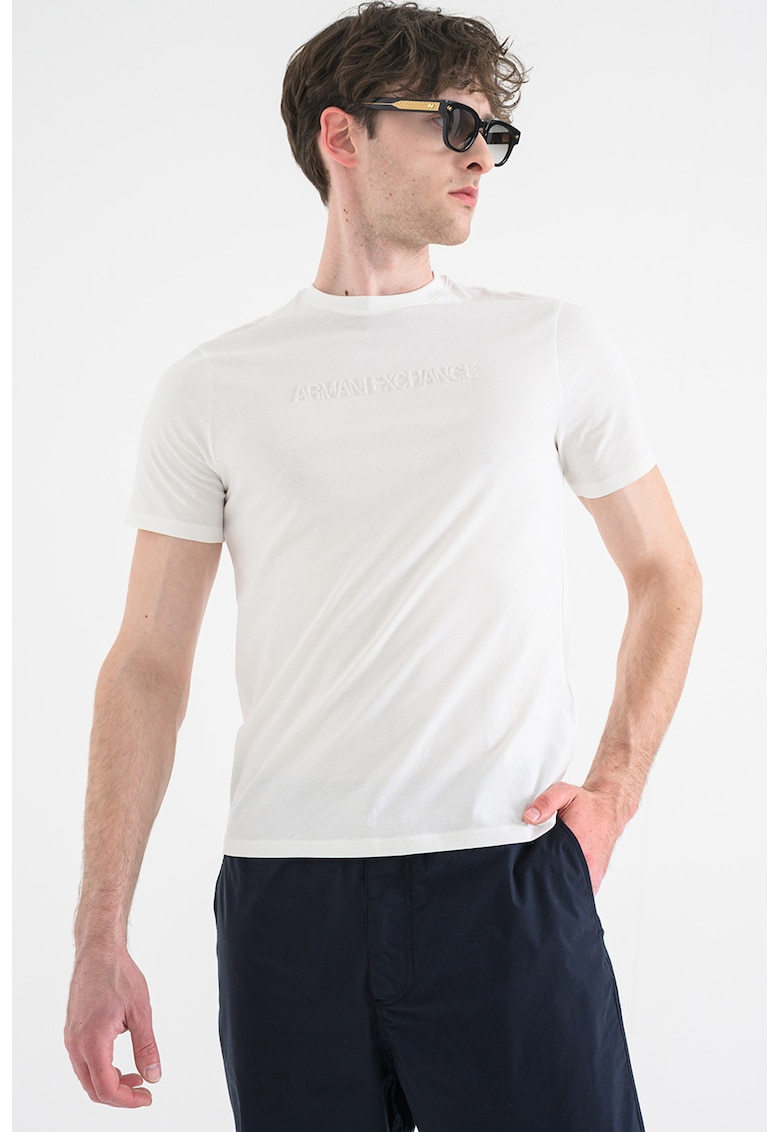 Tricou slim fit cu logo in relief - Alb