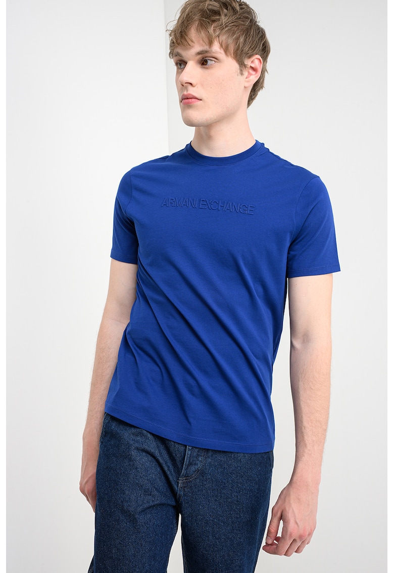 Tricou slim fit cu logo in relief - Albastru royal