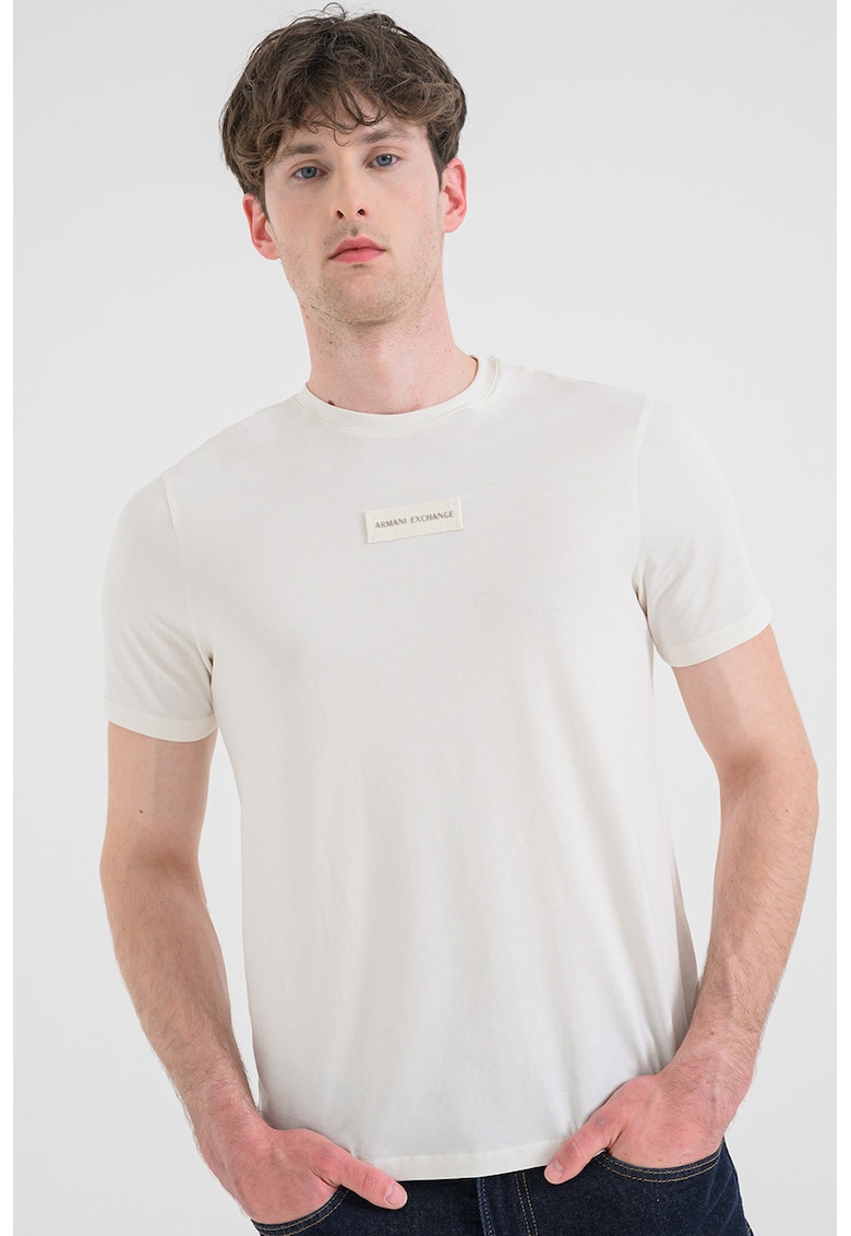 Tricou slim fit cu banda logo - Alb murdar