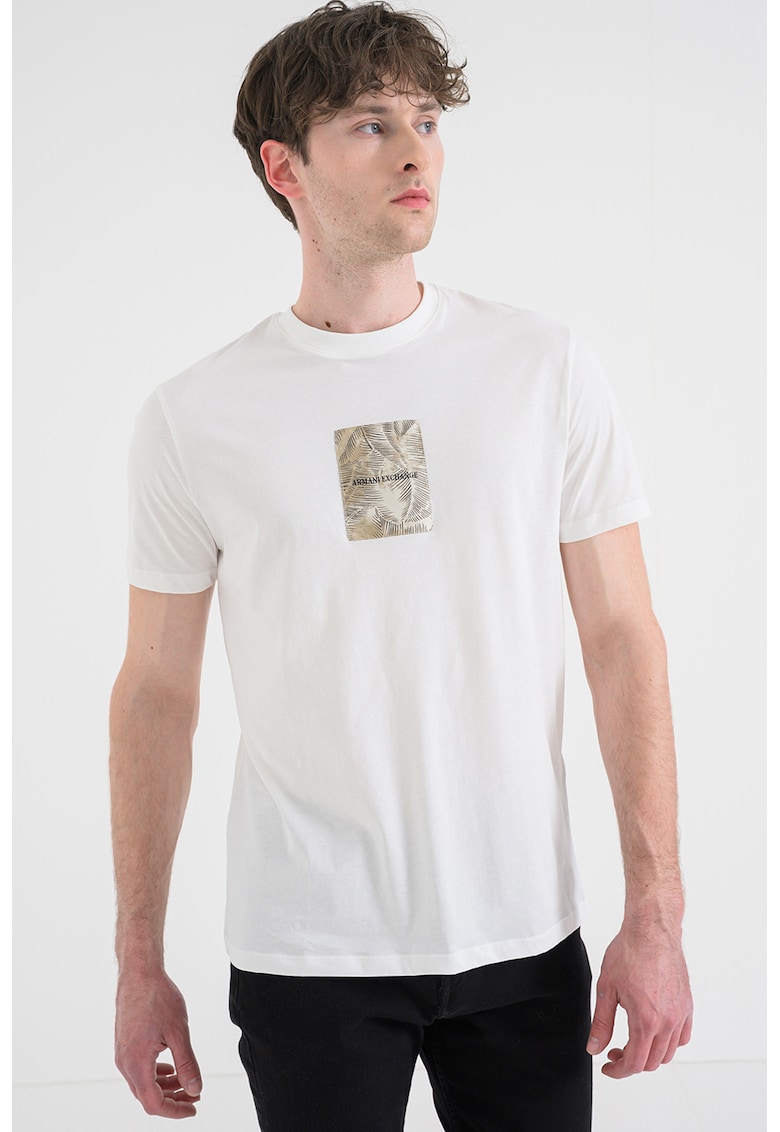 Tricou din bumbac cu decolteu la baza gatului - Alb