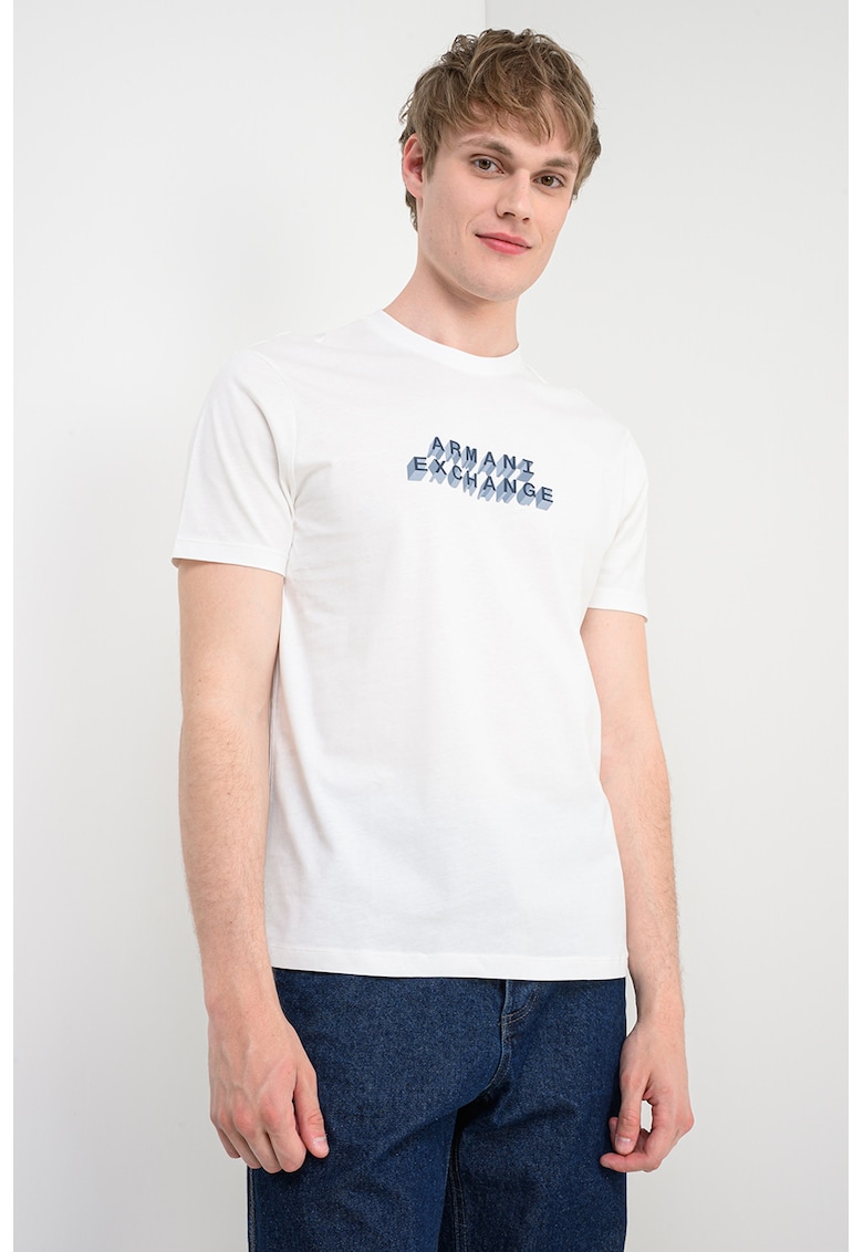 Tricou de bumbac cu imprimeu logo - Alb/Albastru ultramarin/Albastru prafuit