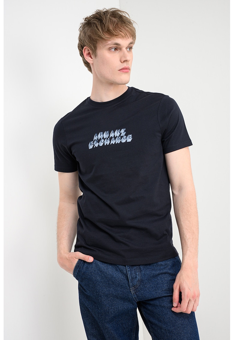 Tricou de bumbac cu imprimeu logo - Albastru ultramarin/Albastru prafuit