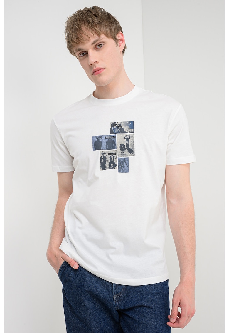 Tricou de bumbac cu imprimeu foto - Alb/Grej/Bleumarin