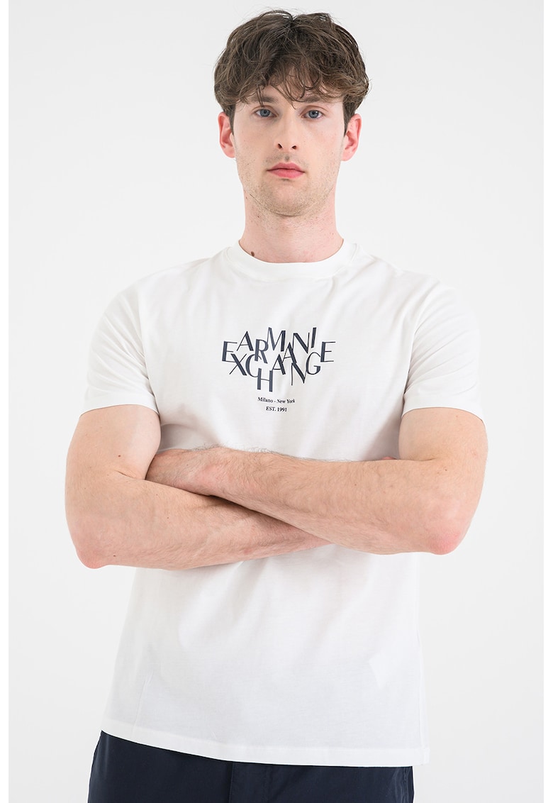 Tricou de bumbac cu logo - Alb/Negru