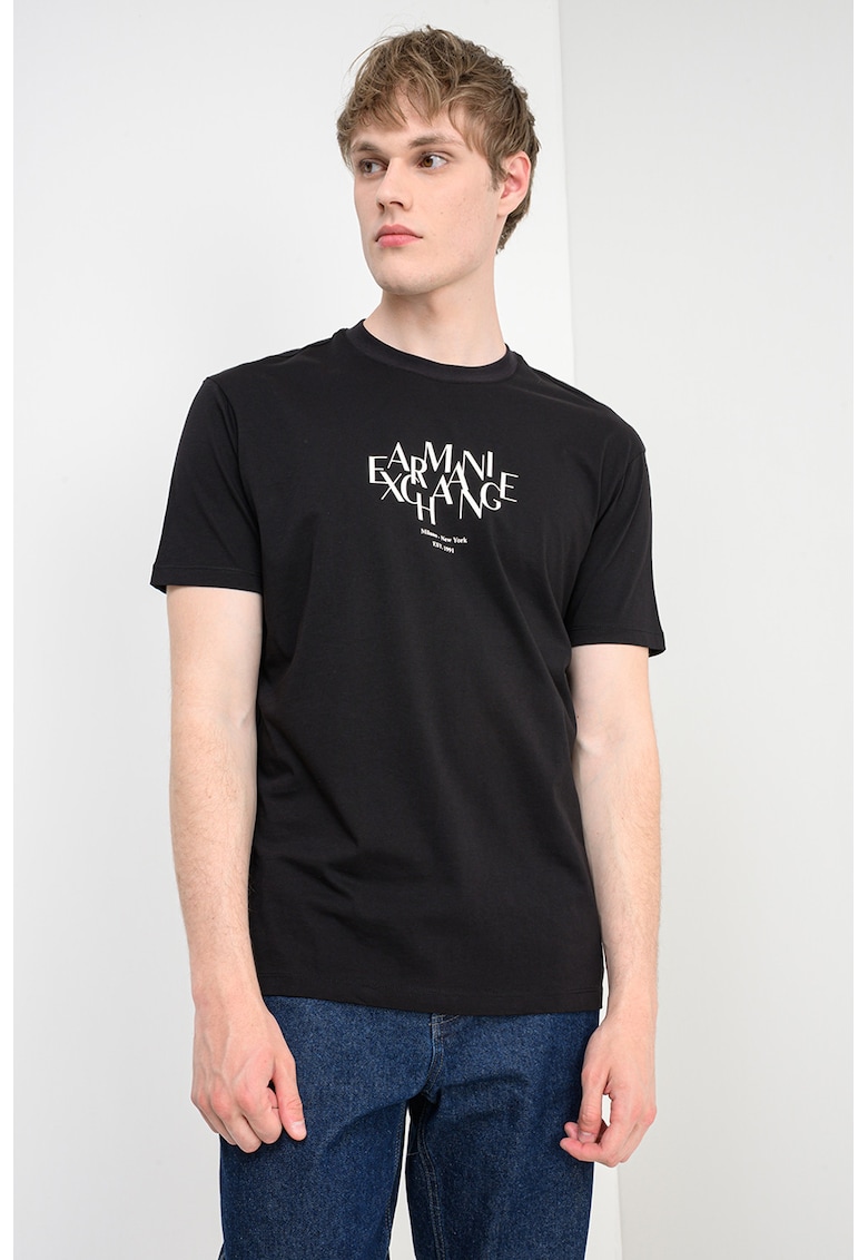 Tricou de bumbac cu logo - Alb/Negru stins