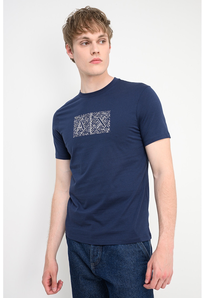 Tricou de bumbac cu logo - Alb/Bleumarin