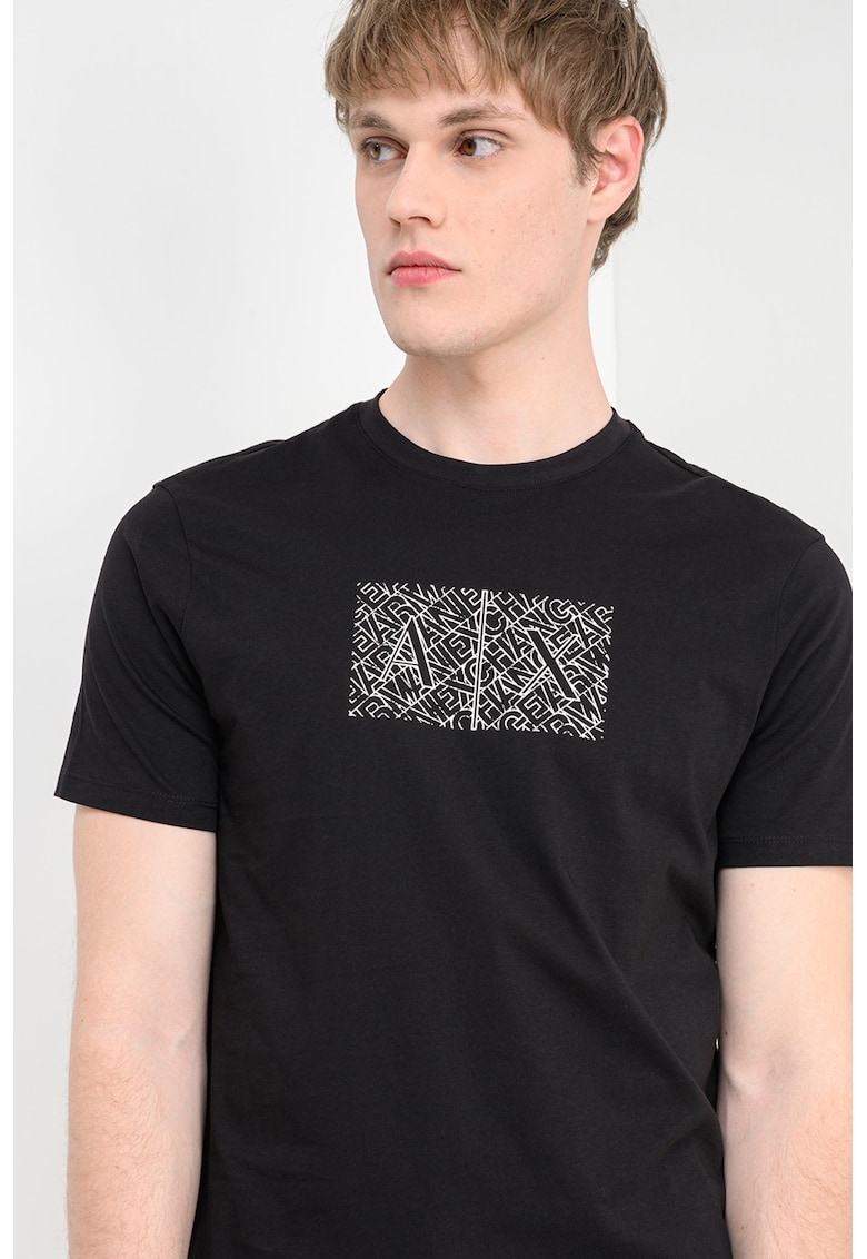 Tricou de bumbac cu logo - Alb/Negru stins