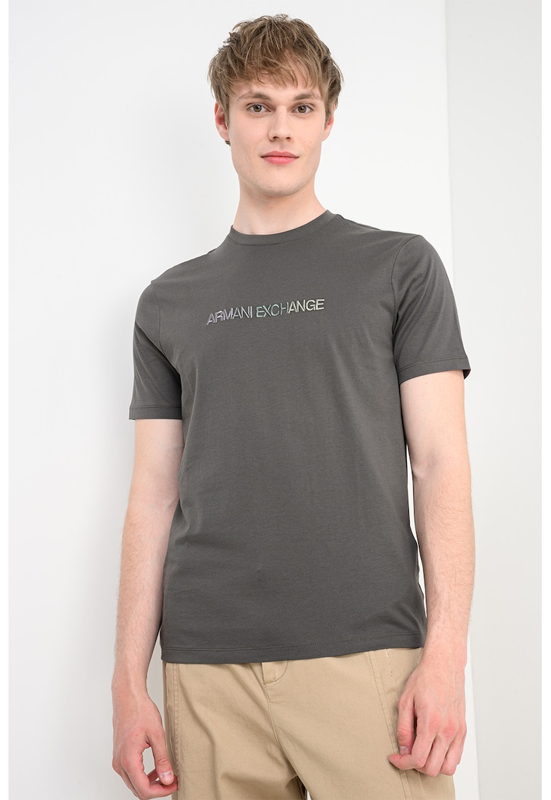 Tricou de bumbac cu logo brodat - Kaki