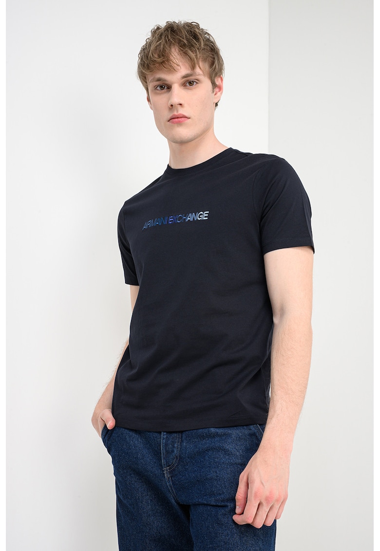 Tricou de bumbac cu logo brodat - Albastru ultramarin