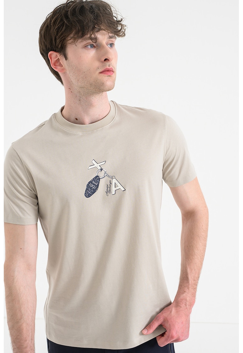 Tricou de bumbac cu imprimeu - Alb/Negru/Maro taupe deschis