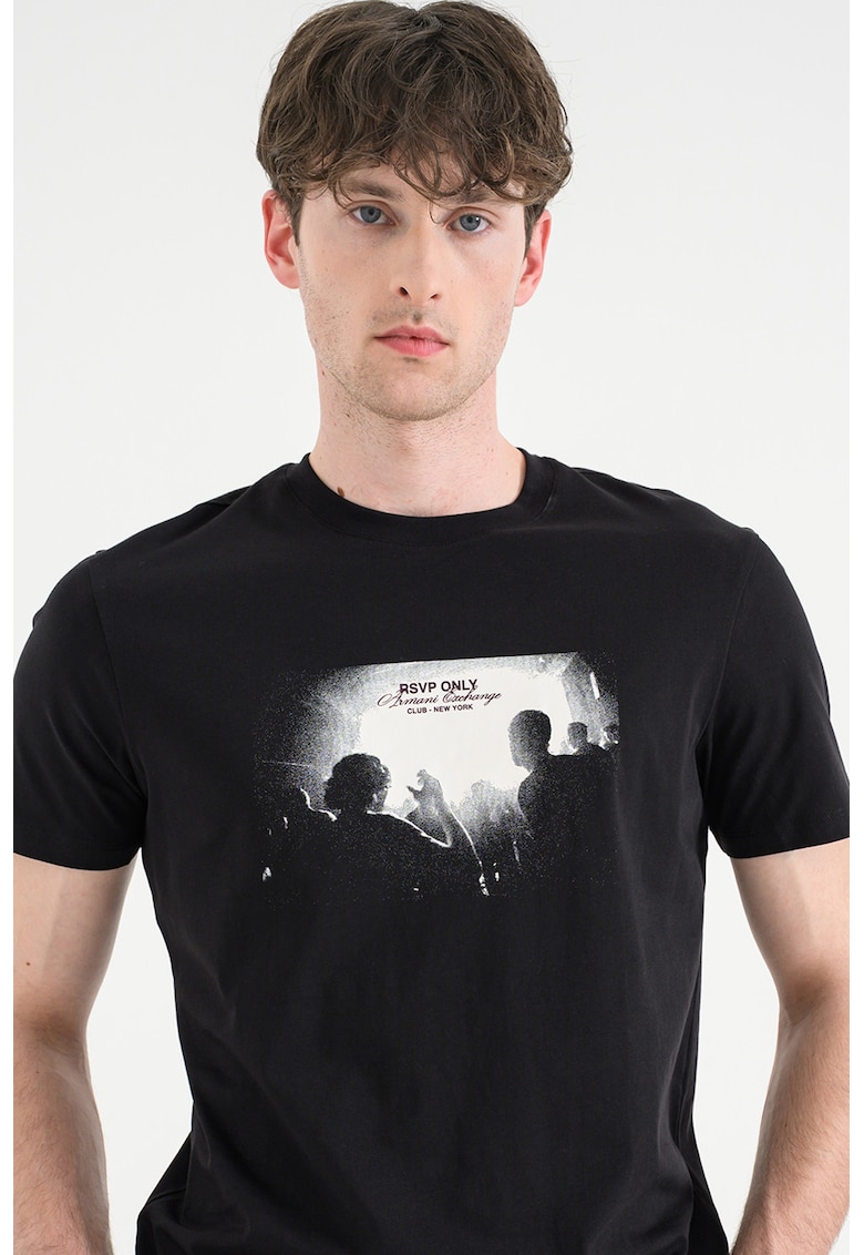 Tricou de bumbac cu imprimeu grafic - Negru/Alb murdar