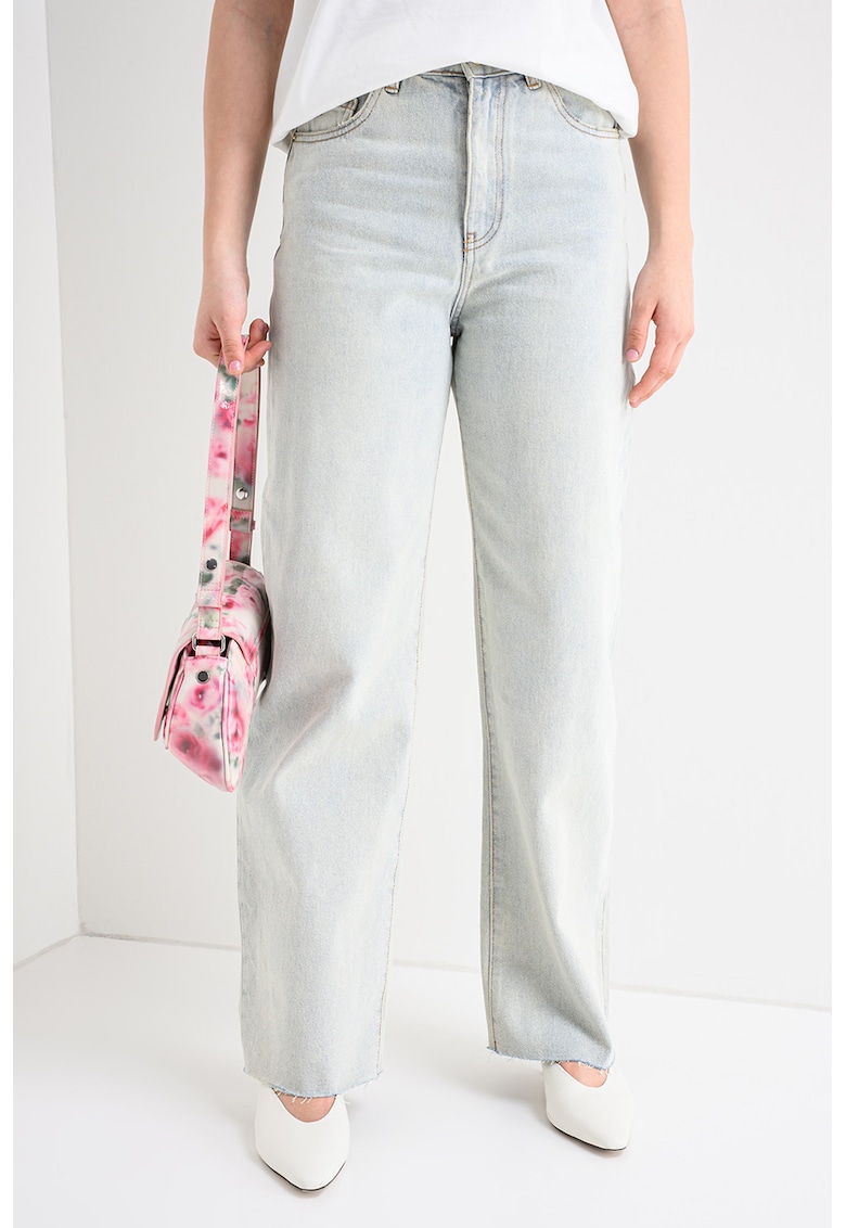 Blugi relaxed fit cu talie inalta - Albastru deschis melange