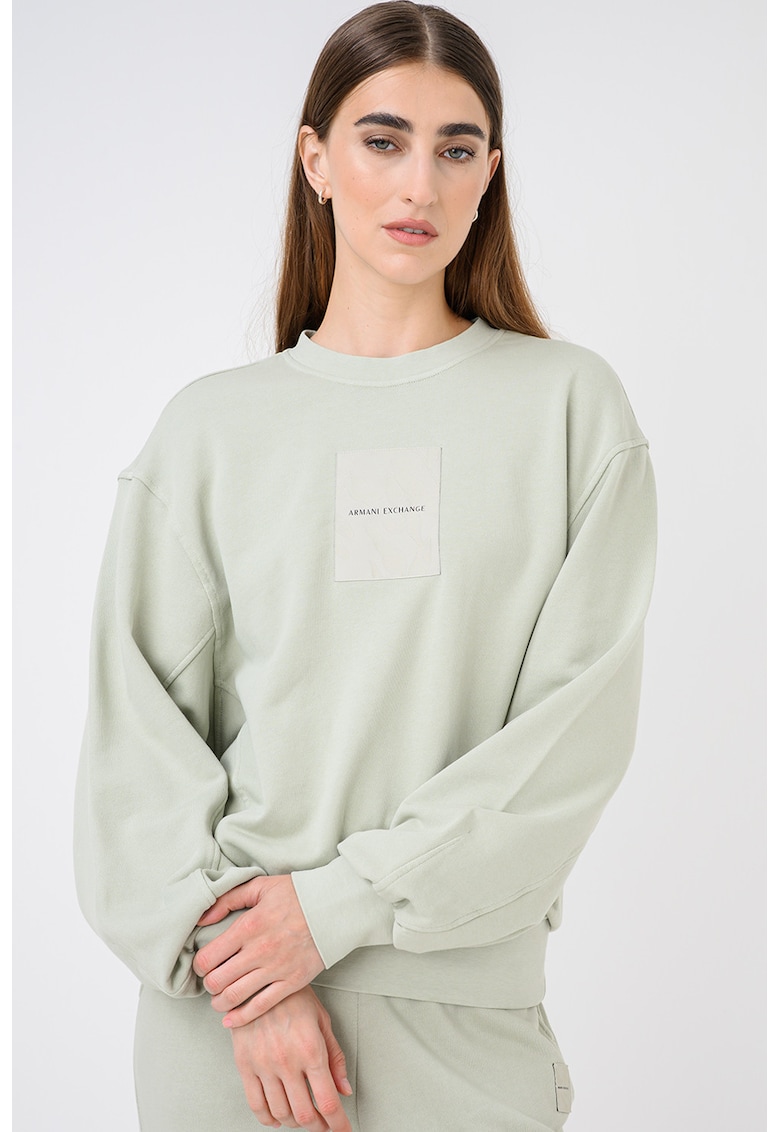 Bluza de trening cu decolteu la baza gatului si imprimeu logo - Verde deschis