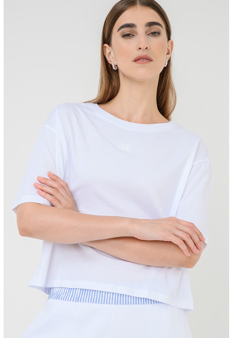 Tricou din bumbac cu model uni - Alb optic