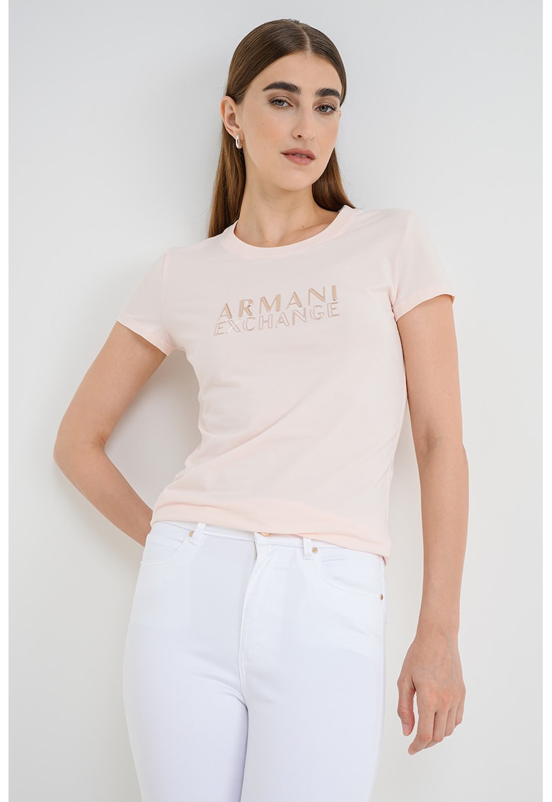 Tricou slim fit cu logo - Roz pastel