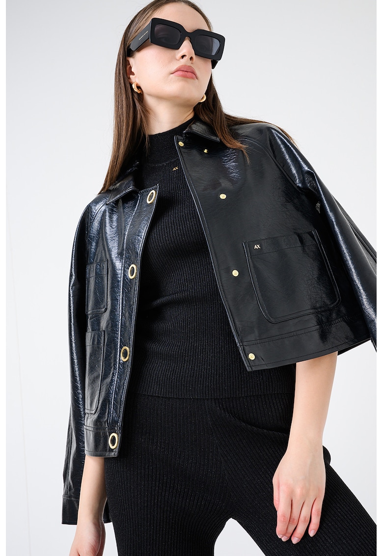 Bluza slim fit cu model uni - Negru