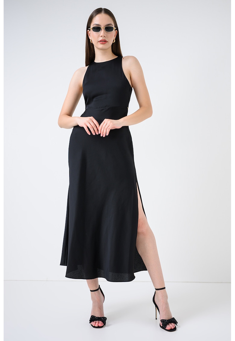 Rochie din satin cu detaliu cu lant - Negru