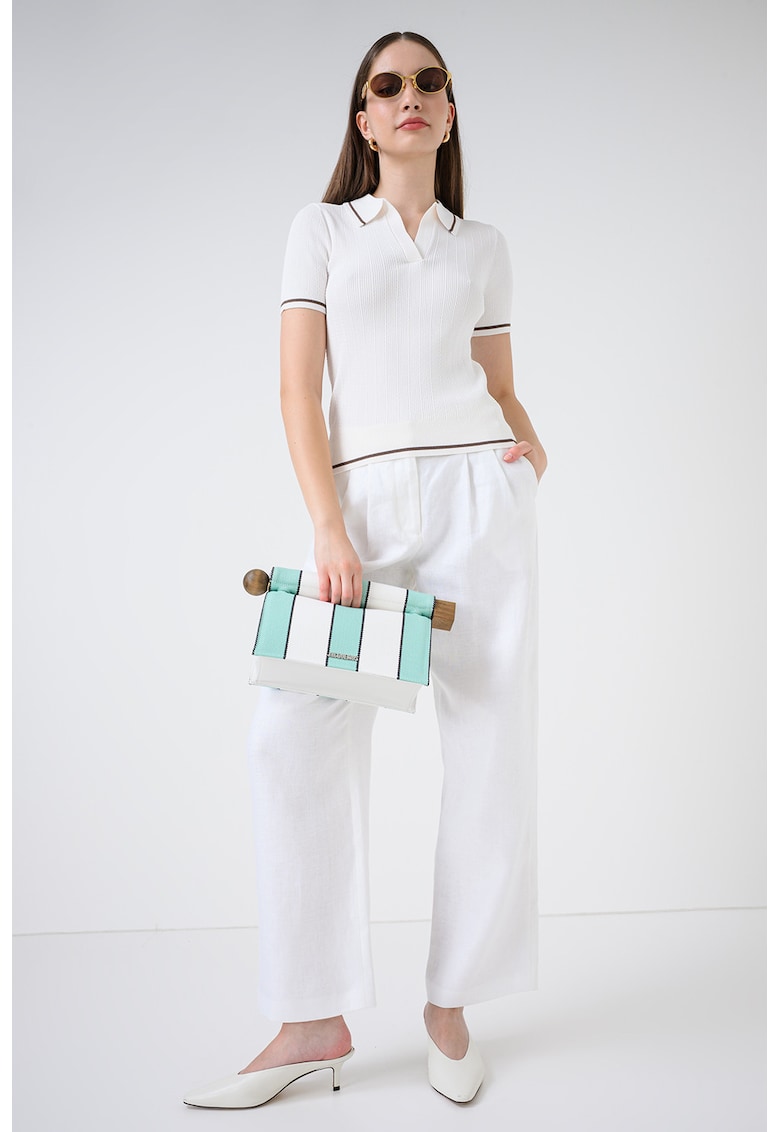 Pantaloni chino din in cu model uni - Alb